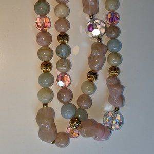 44" Pink Green Beads Necklace